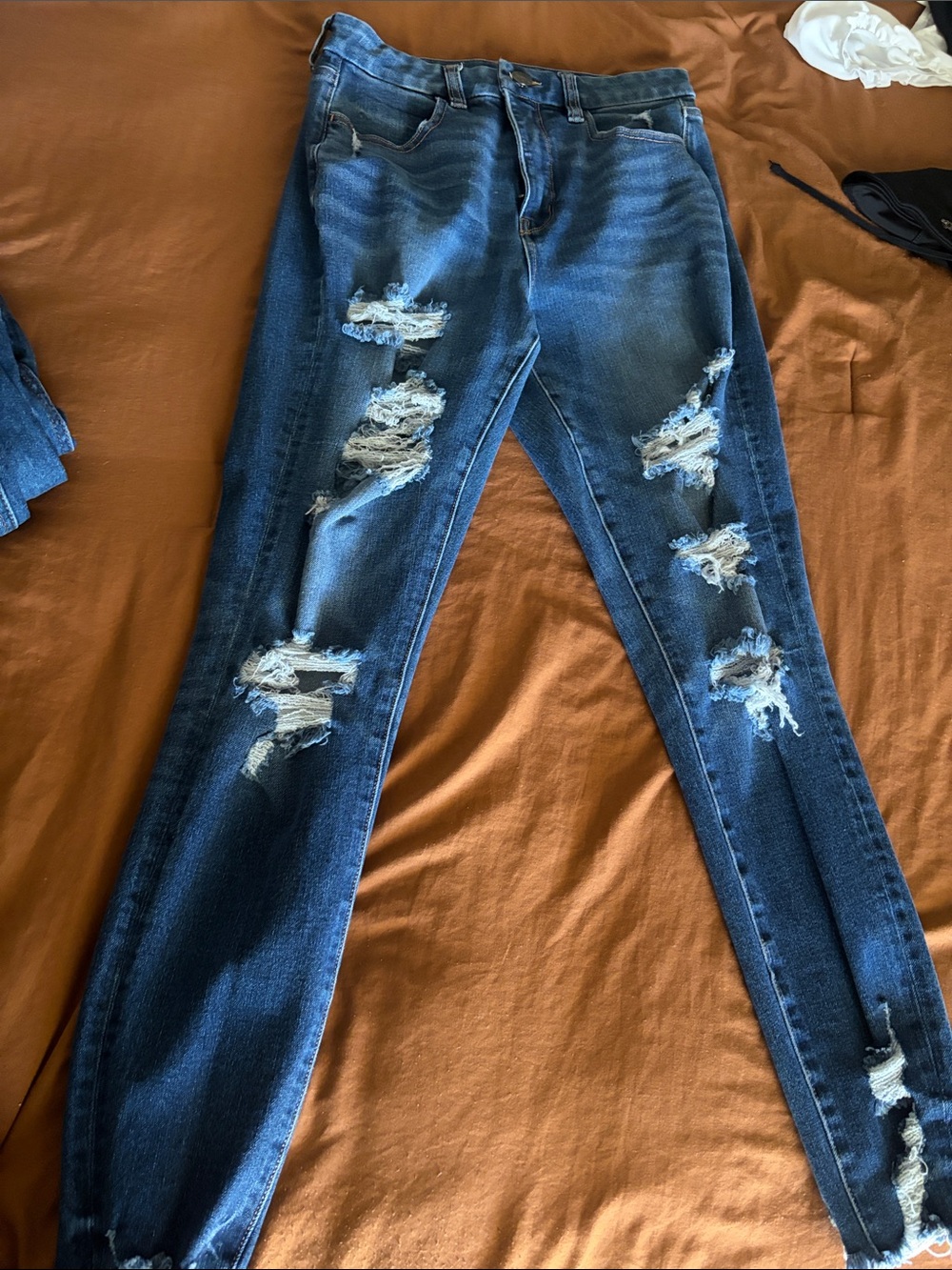 American Eagle Outfitters Distressed Skinny Jeans - Dark Blue